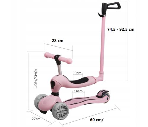  Blubell Hulajnoga 2w1 składana jeździk RÓŻOWA + rączka do prowadzenia