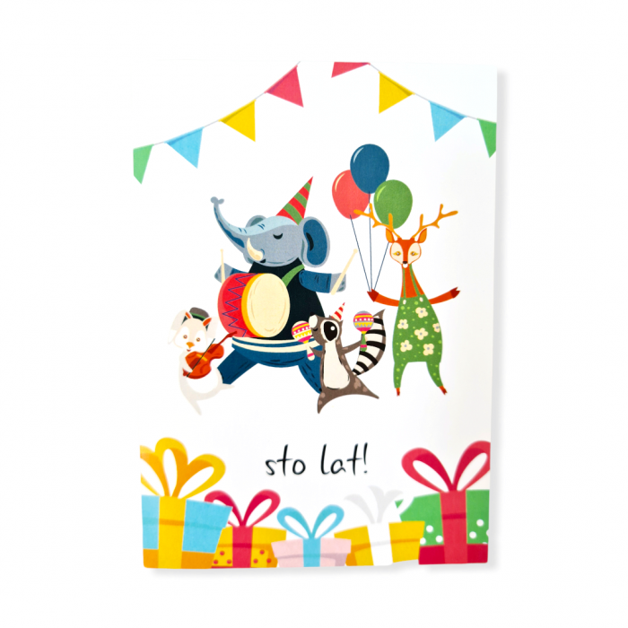 Kartka Urodzinowa + koperta Zwierzątka STO LAT