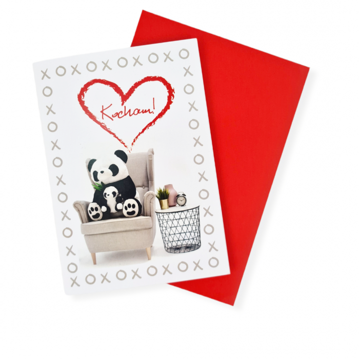 Kartka Okolicznościowa + ozdobna koperta Pluszowa Panda Kocham